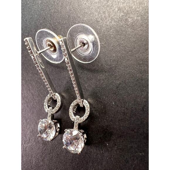 White CZ long earrings in sterling silver - Picture 8 of 15